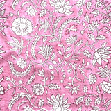 Remnant, 41" x 30" Piece, Pink/White Floral Cotton Hand Dyed Block Print from India, #BB-17