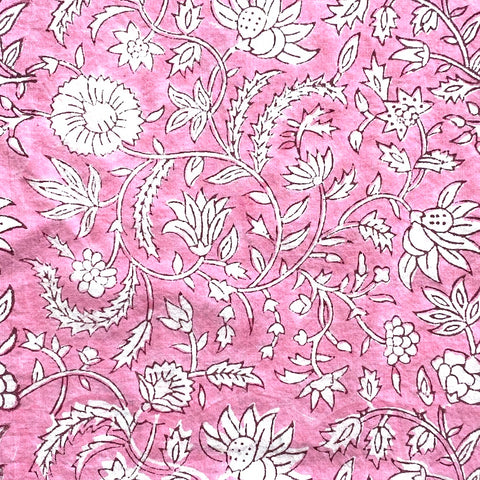 Remnant, 41" x 30" Piece, Pink/White Floral Cotton Hand Dyed Block Print from India, #BB-17