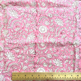 Remnant, 41" x 30" Piece, Pink/White Floral Cotton Hand Dyed Block Print from India, #BB-17