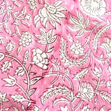 Remnant, 41" x 30" Piece, Pink/White Floral Cotton Hand Dyed Block Print from India, #BB-17