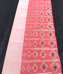 REMNANT 11" x 60" PIECE, Heavy Thick Pink, Silver, Black Vintage Kimono Obi Silk from Japan  #774