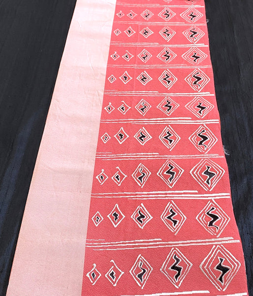 REMNANT 11" x 60" PIECE, Heavy Thick Pink, Silver, Black Vintage Kimono Obi Silk from Japan  #774