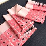 Heavy Thick Pink, Silver, Black, Blush Vintage Kimono Obi Silk from Japan By the Half Yard #774
