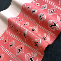 Sale, REMNANT 11" x 60" PIECE, Heavy Thick Pink, Silver, Black Vintage Kimono Obi Silk from Japan  #774