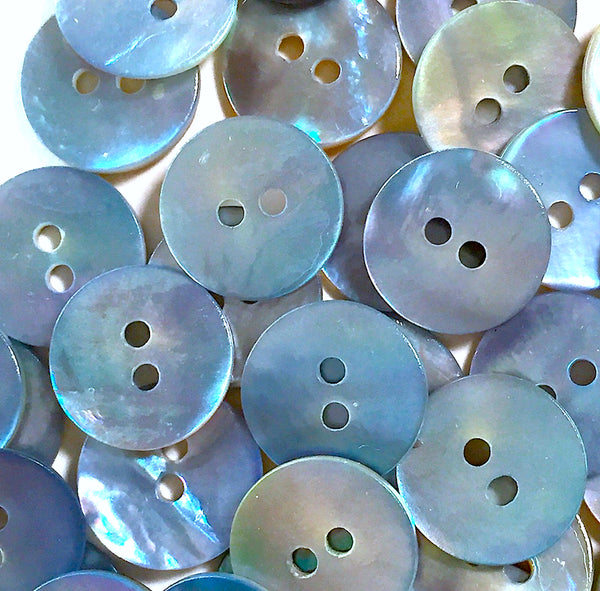 Re-Stocked, 1/2" Light Blue Pearl Shiny Shell 2-hole, Per Button #D-183