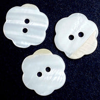 SALE - White Shell Flower-Shape 30L Buttons, 19mm / 3/4" Two Holes, Pack of 3 Buttons, #KB-936