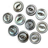 Charcoal Gray Shiny Shell 2 Hole Rimmed Button 9/16", Pack of 11 for $4.00  #KB-938