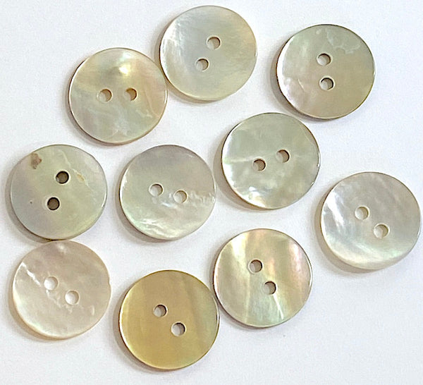 Moonrise Mother of Pearl Shell, 1/2" Iridescent 2-Hole Button 13mm. Pack of TWELVE   # KB-802-12