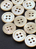 Pastel Golden Beige Lustre, 4-Hole Rimmed Pearl Shell Buttons 13mm / 1/2" / 20L, Pack of 24  #KB-943