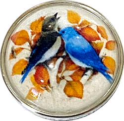 Last One, Bluebirds 1-1/2" Artisan Crystal Button, by Susan Clarke #1174