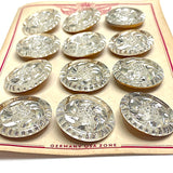 12 Vintage Mirror Glass Crystal Flower Buttons 1" Germany 1930's?  #VB-31