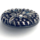 6 Vintage Glass, Black/Gunmetal Star-Flower Button 15/16" Germany, 23mm Shank Back 1940's? Set of Six #VB-32