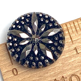 6 Vintage Glass, Black/Gunmetal Star-Flower Button 15/16" Germany, 23mm Shank Back 1940's? Set of Six #VB-32