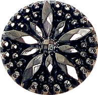 6 Vintage Glass, Black/Gunmetal Star-Flower Button 15/16" Germany, 23mm Shank Back 1940's? Set of Six #VB-32