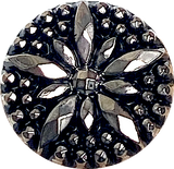 6 Vintage Glass, Black/Gunmetal Star-Flower Button 15/16" Germany, 23mm Shank Back 1940's? Set of Six #VB-32