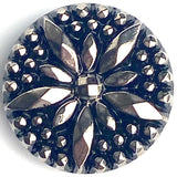 6 Vintage Glass, Black/Gunmetal Star-Flower Button 15/16" Germany, 23mm Shank Back 1940's? Set of Six #VB-32
