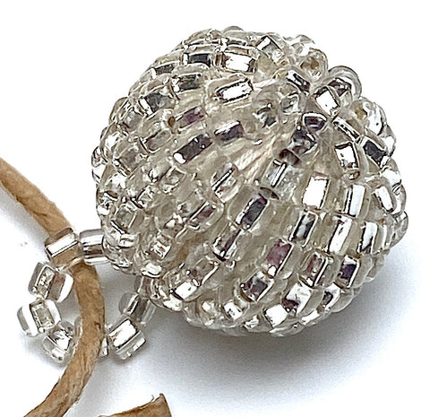 12 Vintage Glass, Silver Beaded Ball Buttons from Japan, 9/16" Sparkly Rounds, Set of Twelve #VB-33