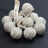 12 Vintage Glass, Silver Beaded Ball Buttons from Japan, 9/16" Sparkly Rounds, Set of Twelve #VB-33