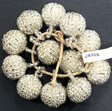 12 Vintage Glass, Silver Beaded Ball Buttons from Japan, 9/16" Sparkly Rounds, Set of Twelve #VB-33