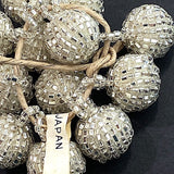 12 Vintage Glass, Silver Beaded Ball Buttons from Japan, 9/16" Sparkly Rounds, Set of Twelve #VB-33
