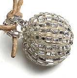 12 Vintage Glass, Silver Beaded Ball Buttons from Japan, 9/16" Sparkly Rounds, Set of Twelve #VB-33