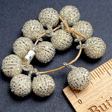 12 Vintage Glass, Silver Beaded Ball Buttons from Japan, 9/16" Sparkly Rounds, Set of Twelve #VB-33