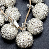 12 Vintage Glass, Silver Beaded Ball Buttons from Japan, 9/16" Sparkly Rounds, Set of Twelve #VB-33