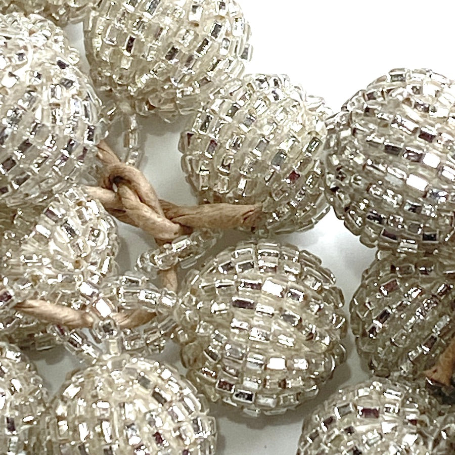 12 Vintage Glass, Silver Beaded Ball Buttons from Japan, 9/16