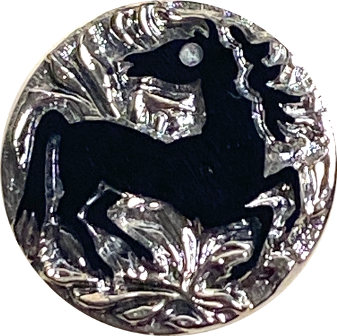Black Horse Czech Glass, Card of 24 Vintage 11/16" Shank Back Buttons #VB-34