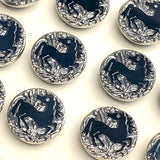 Black Horse Czech Glass, Card of 24 Vintage 11/16" Shank Back Buttons #VB-34