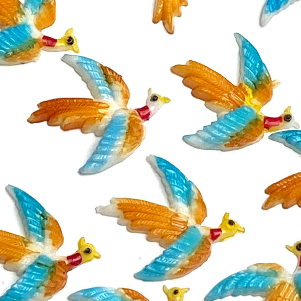Tropical Bird Hand-Painted Plastic Vintage Flat-Back Embellishment from Japan, 3/4" Pack of 20 #VB-35