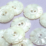 Vintage White Pearly Flower Shell Buttons 3/4" 8 Petals 19mm, Natural Off-White, Pack of SIX #VB-38