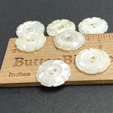 Vintage White Pearly Flower Shell Buttons 3/4" 8 Petals 19mm, Natural Off-White, Pack of SIX #VB-38