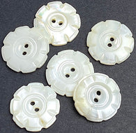 Vintage White Pearly Flower Shell Buttons 3/4" 8 Petals 19mm, Natural Off-White, Pack of SIX #VB-38