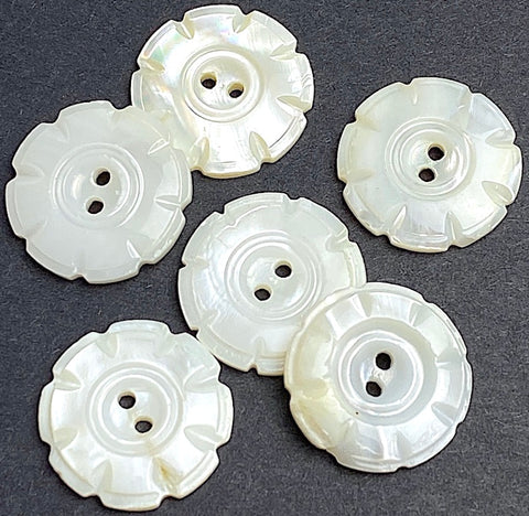 Vintage White Pearly Flower Shell Buttons 3/4" 8 Petals 19mm, Natural Off-White, Pack of SIX #VB-38
