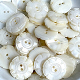 Vintage White Pearly Flower Shell Buttons 3/4" 8 Petals 19mm, Natural Off-White, Pack of SIX #VB-38