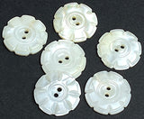 Vintage White Pearly Flower Shell Buttons 3/4" 8 Petals 19mm, Natural Off-White, Pack of SIX #VB-38