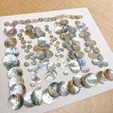 BULK DEAL 7 Sizes MIX: 140 Moonrise Shell Buttons, 20 Per Size, Natural Agoya MOP, Thin Glowing  # LP-134