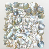 BULK DEAL 7 Sizes MIX: 140 Moonrise Shell Buttons, 20 Per Size, Natural Agoya MOP, Thin Glowing  # LP-134