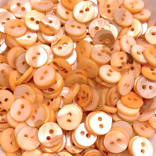 Re-Stocked BULK DEAL Wild Peaches/Feral Tigers 3/8" Tiny Rustic 10mm 2-Hole Shell Buttons /10mm, Pack of 500 Buttons,  #LP-128