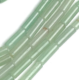 Re-Stocked Green Aventurine Tube Beads, 12-13mm x 4mm, Light Natural Green Tones, Strand of 31 Beads #LP-110