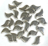 Re-Stocked, 25 Silver Metal Bird Beads, Tiny 1/2" Shiny Simple, Both Sides Usable, Pack of 25  #LP-115