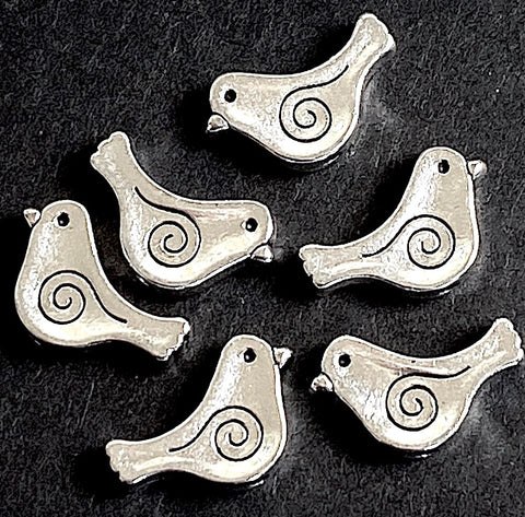 Re-Stocked, 25 Silver Metal Swirl-Bird Beads, 5/8" Shiny, Both Sides Usable, Pack of 25  #LP-117