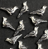 Re-Stocked, 25 Silver Metal Bird Beads, Tiny 1/2" Shiny, Feather Details, Both Sides Usable, Pack of 25  #LP-116