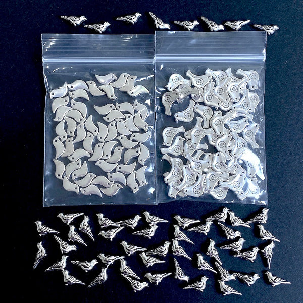 Bulk Deal, 150 Silver Metal Bird Beads, 50 Each of 3 Styles, Approx. 1/2" Shiny, Pack of 150  #LP-117.5