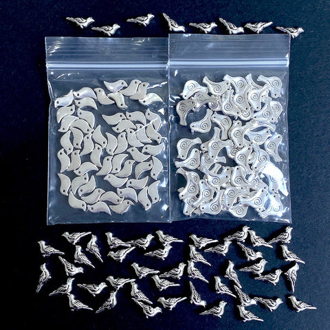 Bulk Deal, 150 Silver Metal Bird Beads, 50 Each of 3 Styles, Approx. 1/2" Shiny, Pack of 150  #LP-117.5