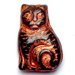 Copper Cat, Czech Glass Beads 11/16" / 17mm, Pack of TWO Kitties,  #L-972
