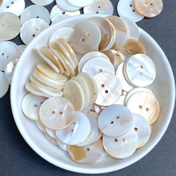 BULK DEAL Re-Stocked, 15/16" Butterscotch-Honey-White-Taupe Iridescent Pearl Shell 2-Hole Buttons, 23mm, # LP-72-100
