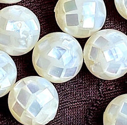 White Mother of Pearl Mosaic Rounds, Iridescent Artisan Beads, Smaller, 8mm / 5/16"  #L-64117