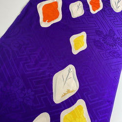 Wondrous Purple Diamond Windows Vintage Kimono Silk Crepe from Japan 13.5" x 55"  #7751